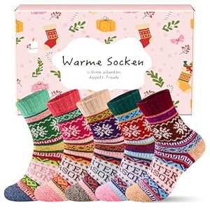 inaWarm Chaussettes Chauffantes Femme, 5 Paires en Laine Épaisses Pour L'Hiver, Transpirantes, Colorées & Confortables, Cadeau Taille 35-42