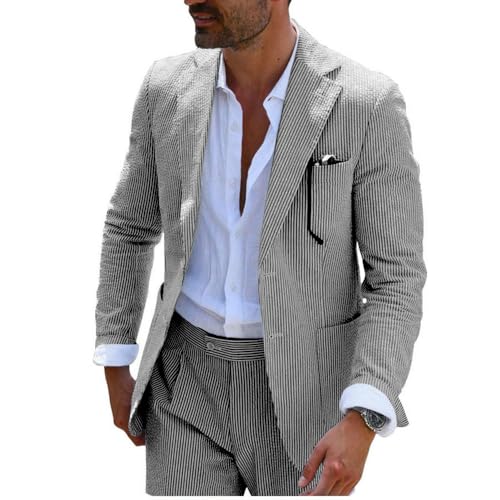 Mens Seersucker Suit Grooms Sear Sucker Suit for Wedding Mens Formal Suits Summer Slim Fit