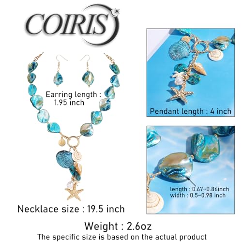 Image of Coiris Natural Seashell Choker Necklaces Earrings Jewelry Set for Women Starfish Shell Freshwater Pearl Collar Necklaces for Women Irregular Mother of Pearl Jewelry Set