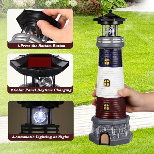 Image of DOITOOL Solar Rotating Lighthouse Outdoor Lantern Garden Decor Resin Street Light - Black