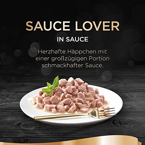 Sheba Sauce Lover – Feine Lachshäppchen (MSC) mit Sauce für ausgewachsene Katzen – 22 x 85g Katzennahrung in der Schale
