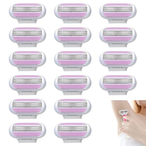 16 Piezas Recambios para Maquinilla de Depilación Mujer, Cuchillas de Afeitar para Mujer Compatibles Venus, Cuchillas de 3 Hojas de Acero Inoxidable Bandas Lubricantes para un Afeitado Suave y Preciso
