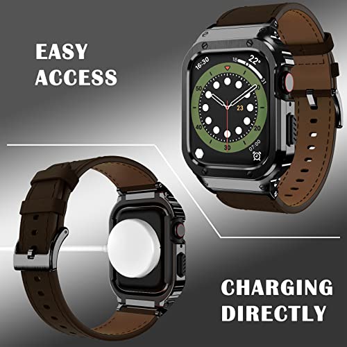 Suplink Metal Case with Leather Strap Compatible Apple Watch Straps 38/40/41mm - Image 2