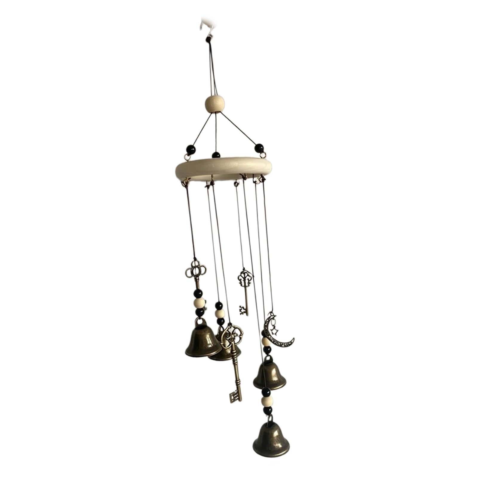 Pangboer A Witch Bells, Witchcrafts Wind Chimes Wood Hoop Ornament With Metal Charms Nd Bead, Ready Display Home Ccent For Entryway Porch Balcony Wall Or Branch Placement Witchcrafts Wind Chimes Wood