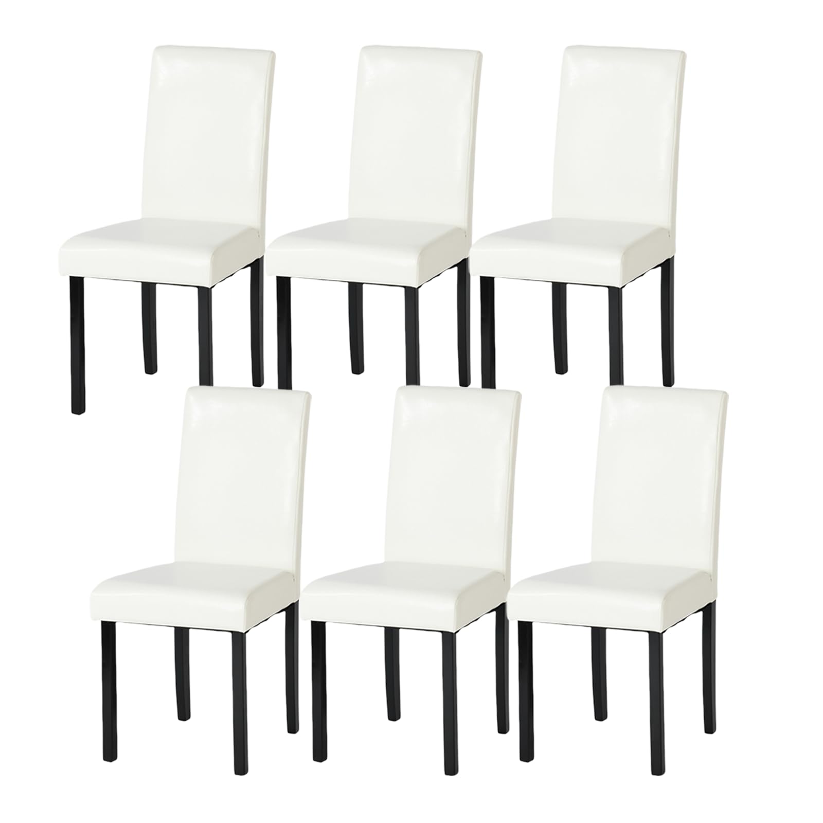 Sillas Comedor Pack 6 con Respaldo Alto, Silla Cocina, Tapizada de Cuero Artificial,Marco de Madera Maciza, 39,5x46,5x92CM, Blanco