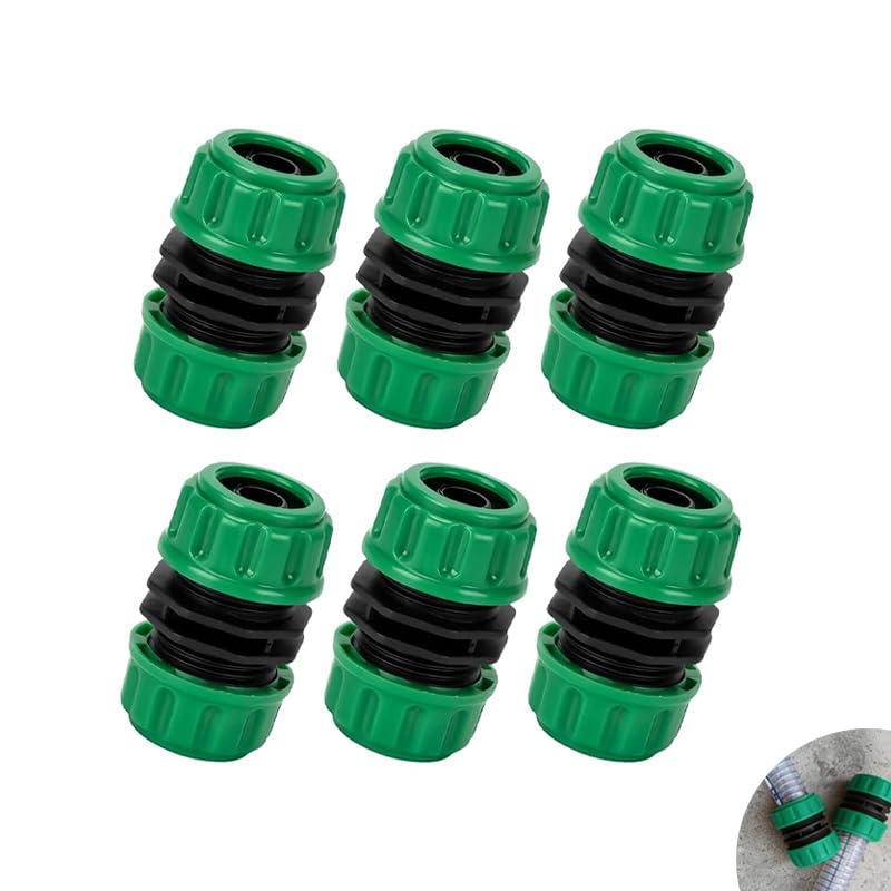 6 Pack Garden Hose Repair Connectors 1/2 Inch, Quick Fix Hose Repair Connector Extender, Outdoor Gardening Accessory for Fixing Leaks or Extending Water Hosepipe Irrigation Car Washing Repair Fittings