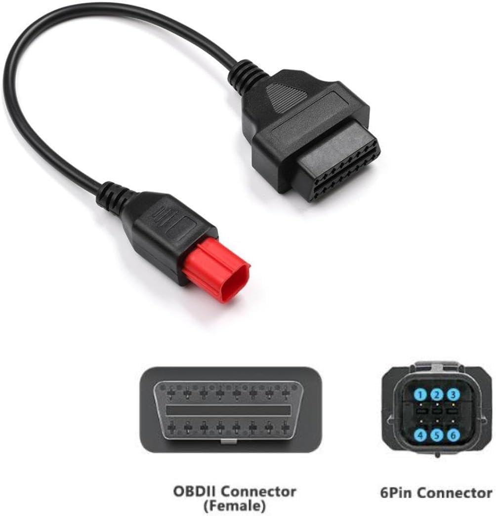 6-pinowy kabel adaptera OBD2 pasuje do Guzzi Kawasaki, Suzuki, Yamaha, Harley, Davidson, Piaggio, Vespa, motocykl, kabel diagnostyczny OBD, Euro5 6-pinowe złącze pasuje do magistrali CAN i