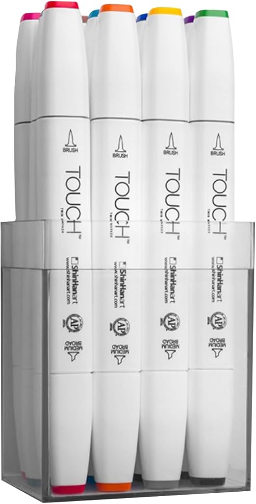 ShinHan Art Touch Twin Brush Markers, Set of 12, Basic Colors (1211213)