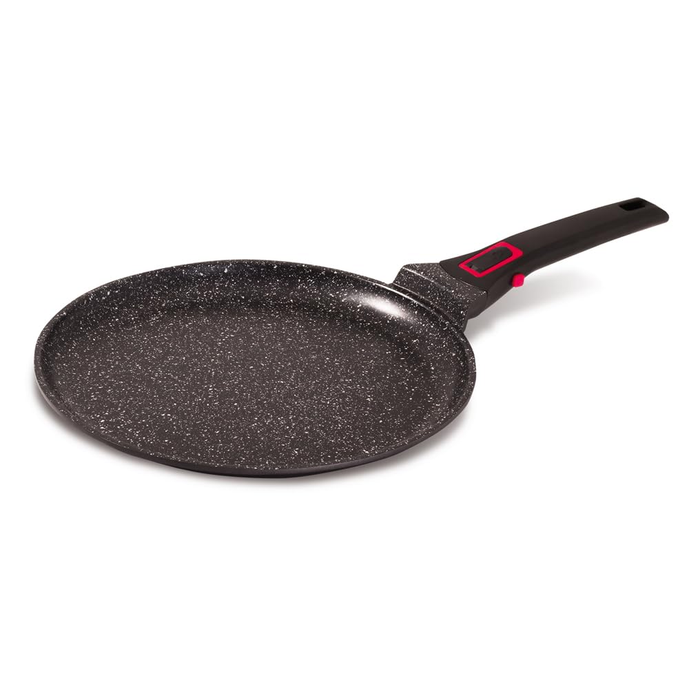 Baumalu - Crepiera Granito Pro Ceramica - Ghisa di alluminio - Tutti i fuochi tra cui induzione - Interno rivestito in ceramica Fusion Pro effetto pietra senza PFOA e PFAS - Manico rimovibile - Ø28 cm