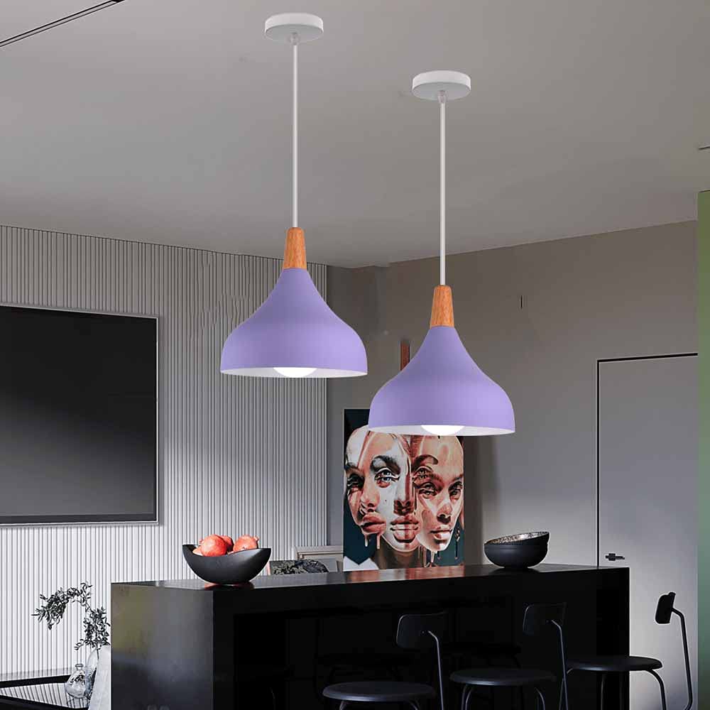 WOTTES - lampadari a sospensione, stile vintage, stile a goccia, attacco E27, in metallo, per camera da letto, sala da pranzo, cucina, Ø 20 cm (Viola)