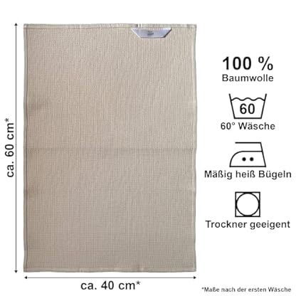 Menola Abtrockentücher Waffelpique 4 Stück Vintage 100% Baumwolle ca. 40 cm x 60 Beige/Rosé – Bild 3