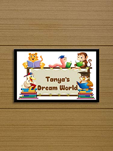 Image of 999Store Printed Cartoon Kids for Children Room Name Plate (MDF & Fiber Frame 12 X7.5 Inches Multi)
