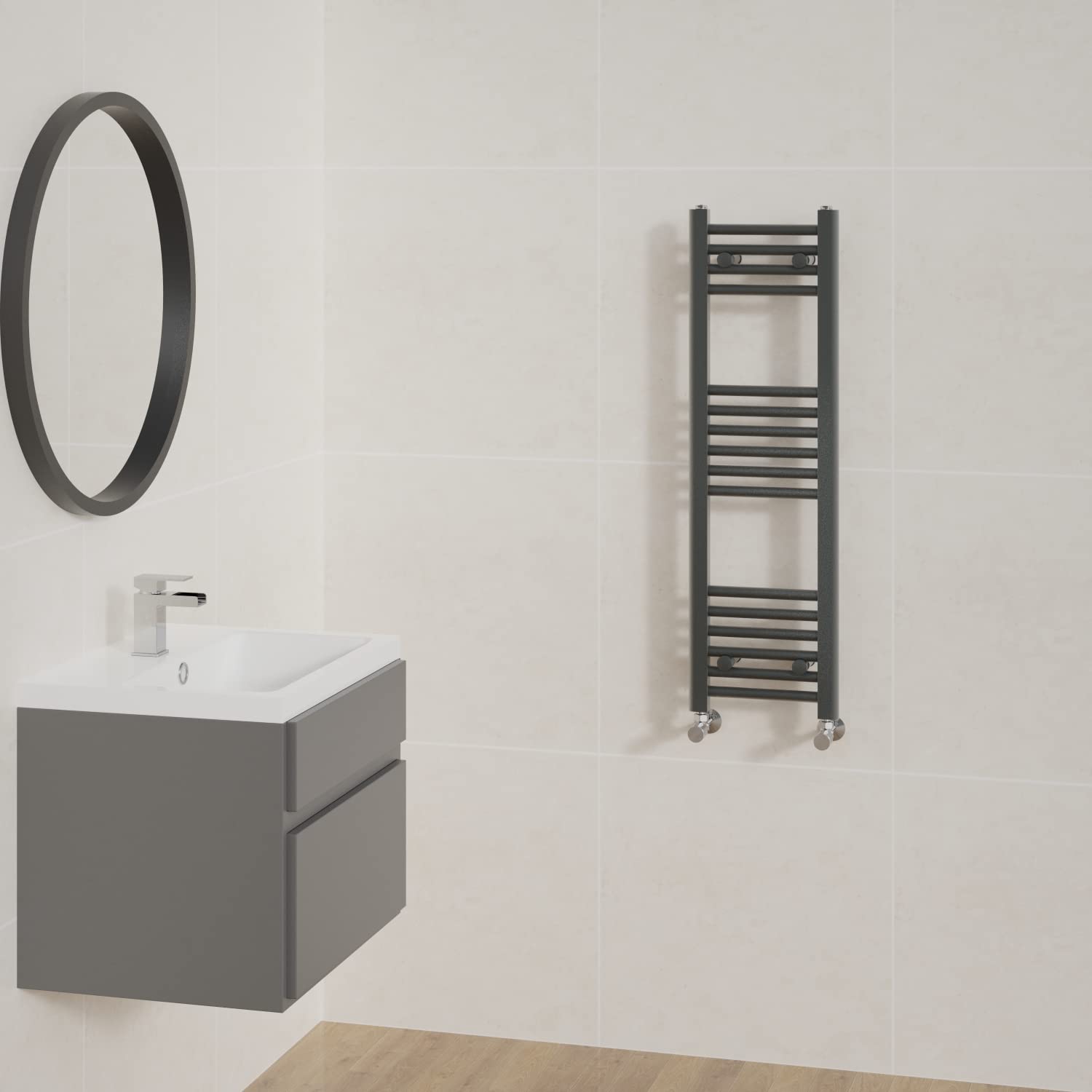 NRG Straight Anthracite Bathroom Heated Towel Rail Radiator Central Heating Ladder Rad Warmer 1000x300mm