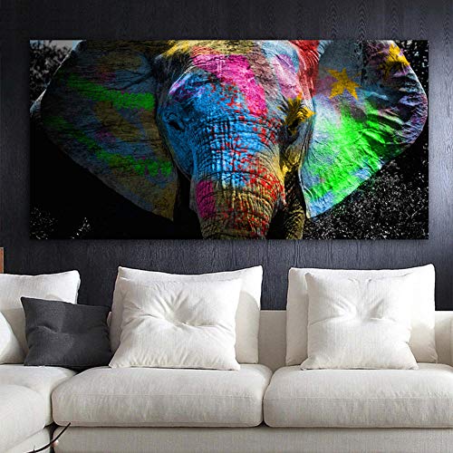 Peinture de peinture d'animal d'éléphant africain coloré sur la toile, images d'art de mur pour le salon chambre sans cadre 60x120 cm
