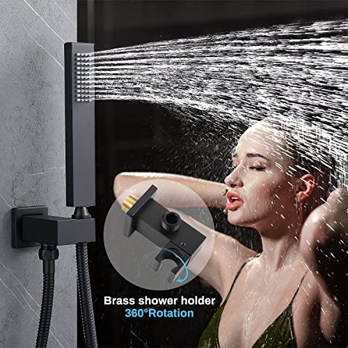 Body Jet Shower System, Enga 12 Inch Rain Shower Body Spray System With Handheld, Wall Mounted Matte Black Shower Faucet Fixture Combo Set, Can Use All Options At A Time #TOP5