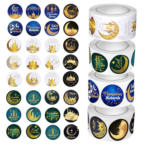 2000Pcs Eid Mubarak Stickers 2026 New Ramadan Mubarak Stickers Self-Adhesive Gold Foil Ramadan Mubarak Sticker Ramdan Decorations for Party Favor Supplies (1Inch/2.5cm)