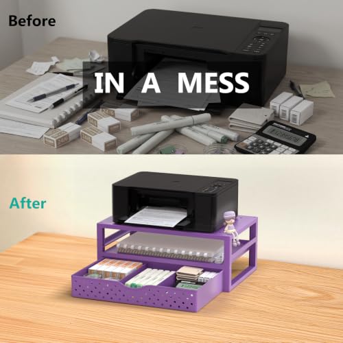 Image of WALI Desk Organizer with Drawer,Computer Monitor Stand with Storage, Desk Organizers and Accessories for Computer, Printer, Laptop Riser for Home Office Supplies, (PTT005-V), 1 Pack, Purple