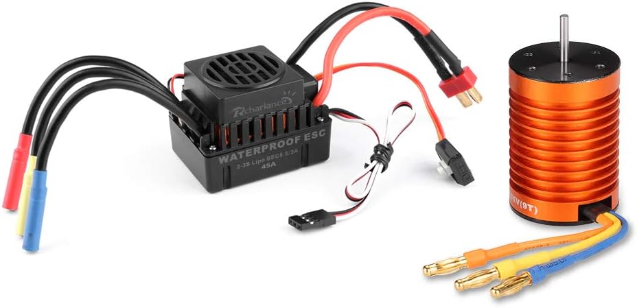 Rcharlance F540 4370KV Brushless Motor 3.175mm Sensorless with 45A ESC Brushless Waterproof Electronic Speed Controller Combo Set Upgrade Power System for 1/10 RC Car Boat