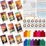 Motipuns 96 Pcs Seaside Sunset Pre Drawn Canvas Kit Sip and Paint Set for Adult Pre Printed Cute Sip and Paint Party Favor DIY Virtual Party Gifts for Painting