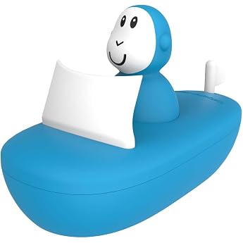 Matchstick Monkey Bathtub Boat Set - Baby Bath Toy Floating Boat & Wobble Toy Easy Grip Promotes Motor Skills & Sensory Play BPA Free 12 Months and Above Blue