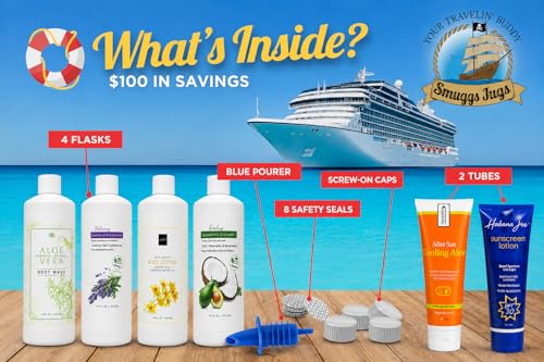 Image of Smuggs Jugs Cruise Essentials: Hidden Liquor Containers 4-17.3 oz Bottles and 2-8 oz Tubes Smuggling Kit, Leakproof Rum Runners for Cruise, Hidden Flasks for Liquor Disguise Fake Shampoo bottles