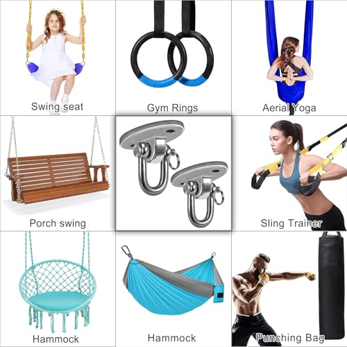 SELEWARE 2 Pack 2000 lb Capacity Stainless Steel 180° Swing Hangers Heavy Duty Swing Hooks for Concrete Ceiling Wooden Hanging Hardware for Por Porch Playground Hammock Gym Swing Sets by SELEWARE - Image 2