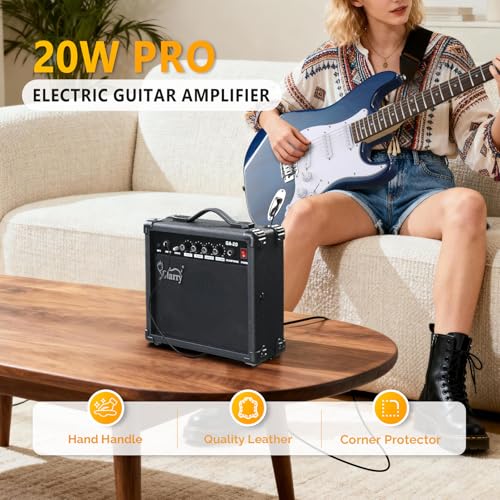 Image of GLARRY Full Size Electric Guitar for Music Lover Beginner with 20W Amp and Accessories Pack Guitar Bag (Blue Transparent, 39 inch Right)