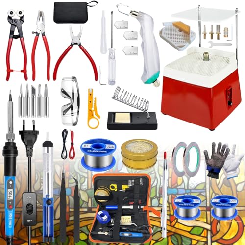 Stained Glass Kit for Adults Stained Grinder with Auto Water System 34 Pcs Tool Set Diamond Grinding Bits 80w Soldering Tool Glass Cutter And Essential Tools Creative Craft Set for Adults