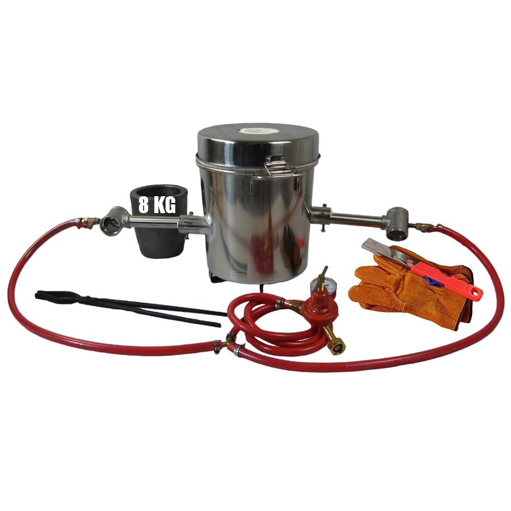 Kit de four à gaz propane 8 kg - Double brûleur - Avec creuset graphite de 8 kg - Pince et gants - Four pour métal fondu cuivre, laiton et aluminium