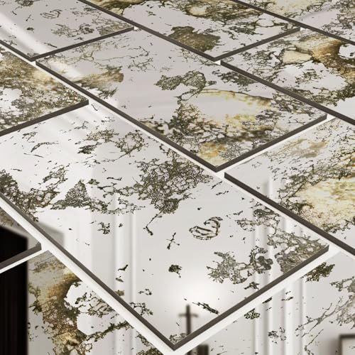Neukids Azulejos de espejo 3D oxidados efecto espejo vintage, 21 piezas de espejos acrílicos húmedos vintage autoadhesivos despegar y pegar paneles de pared de cocina y baño joyas