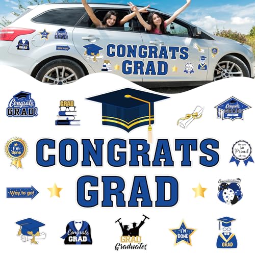Image of JarThenaAMCS 28Pcs Graduation Car Decorations Magnets 6 Inch 2026 Congrats Grad Cap Refrigerator Stickers Automotive Garage Cruise Door Magnetic Decals for Car Mailbox Metal Cabinet Decor (Blue, Gold)
