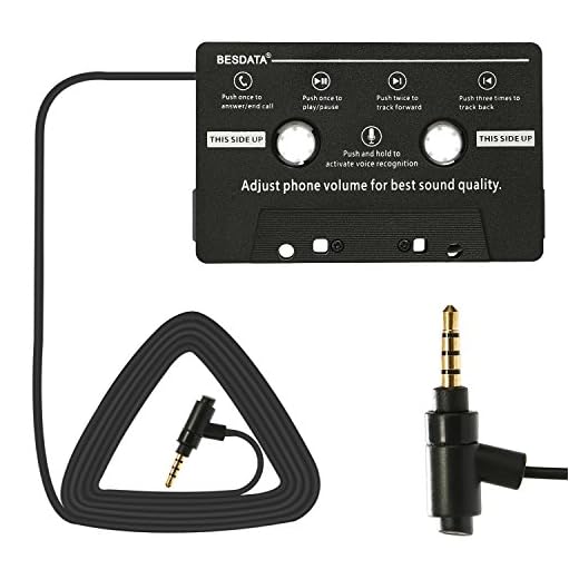 BESDATA Adaptador de Cassette para Coche para iPod, iPad, iPhone, MP3, Dispositivos MOviles, Cable 3 Pies de Largo 3.5mm Macho y 2.5mm Adaptador Macho con Microfono para llamada -KD300 Cambio de Musica con Microfono