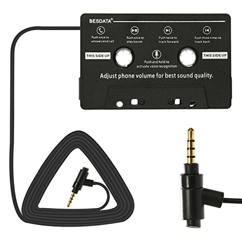 Besdata – Adaptador de casete para coche, radio, iPhone, iPad, iPod, MP3 y móvil negro negro Avec Fonction Appel + Commutateur de musique