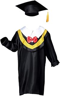 Kids Graduation Gown Doctoral Cap for Children Toddlers Graduation Preschool Kindergarten with Hat Tassel Yellow Bow Random Color