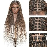 JALIZA Mila Full Lace Bohemia Braided Wigs - 34' Human Hair Boho Curls and Synthetic Braids, Hand-Tied Full Lace, Knotless, Natural Scalp, Pre-Plucked - Ombre Brown 1B/30