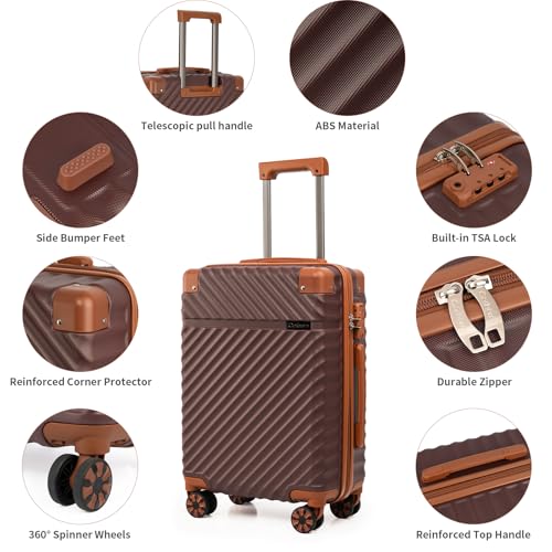 Image of Cosbarn Luggage Sets 5 Piece with TSA Lock Spinner Wheels, Unisex Hard Case ABS Suitcase Set, Hardshell Lightweight Waterproof Travel Hardside Suitcases with Wheels for Women Men, Burgundy