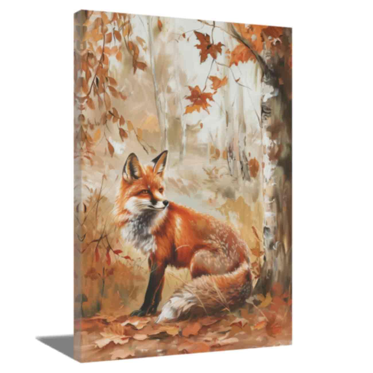 ZQQART Autumn Animal Canvas Wall Art Rustic Fall Animal Painting Maple Leaf Picture Autumn Harvest Picture Prints Thanksgiving Day Wall Decor (White,12.00" x 18.00")