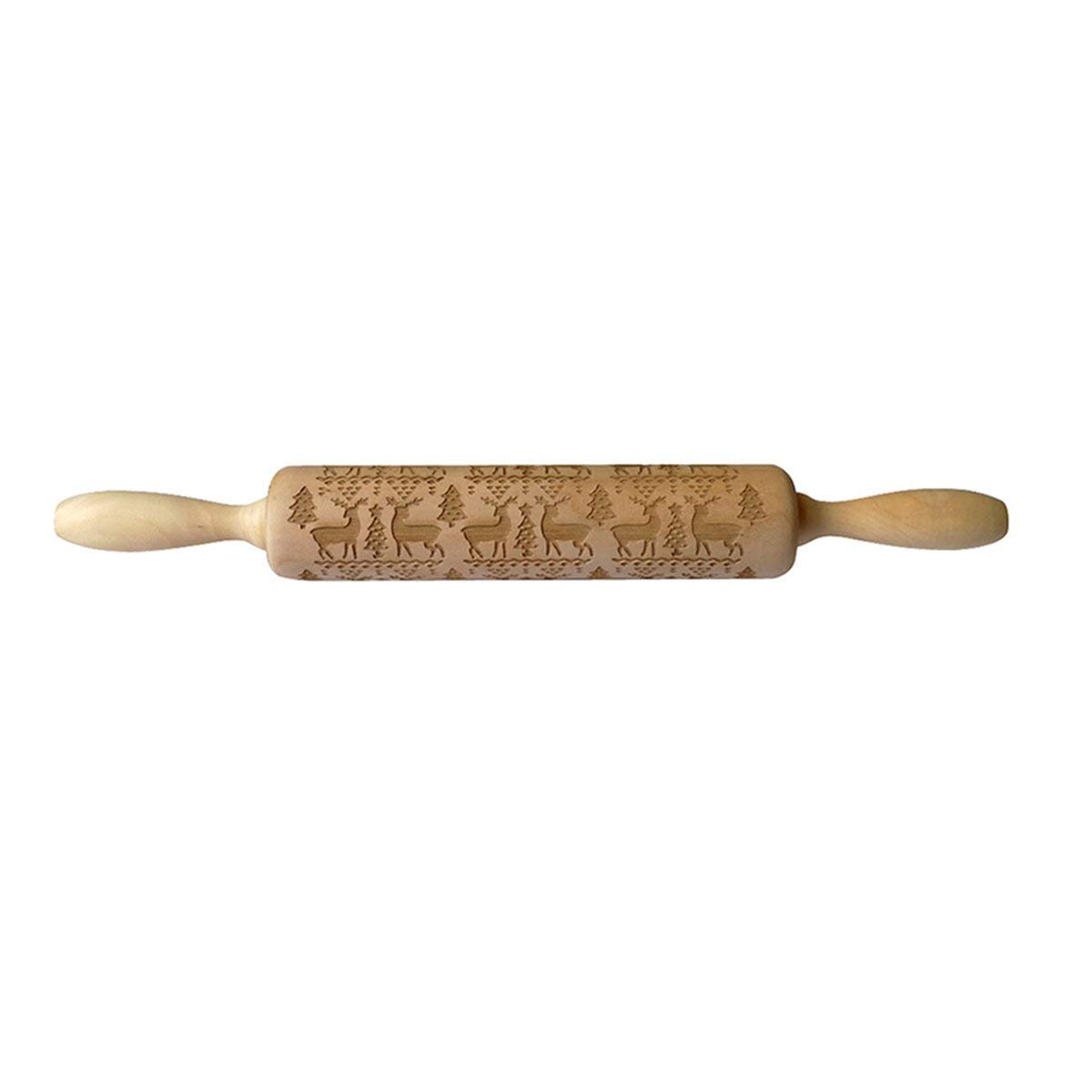 Greatangle-UK Amiley Engraved Embossing Rolling Pin With Christmas Symbols For Baking Embossed Cookies Wooden Rolling Pins