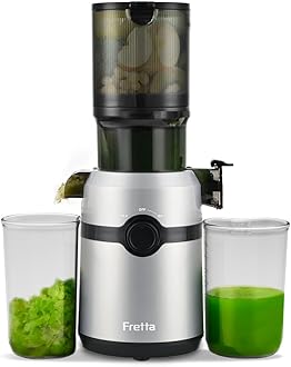 Cold Press Juicer Machines,Fretta Slow Masticating Juicer with 108mm &1.0L Hopper for Whole Fruits and Vegetables,200W Self Feeding High Yield Juice Extractor,BPA Free Tritan, (Silver)