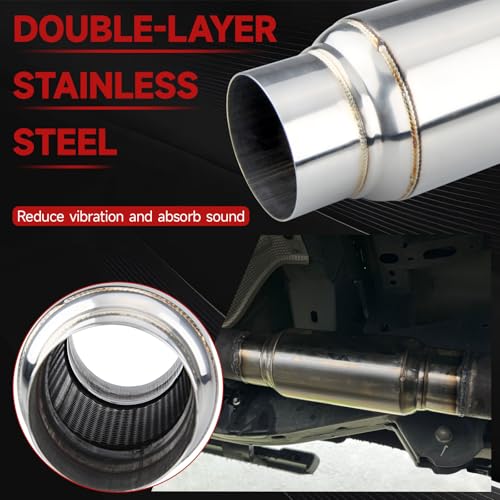Image of LCGP 3 inch Inlet Universal Resonator, 3 inch Outlet 12 inch Overall Length Stainless Steel Performance Muffler, Polished, Straight Through Design, Deep Tone 2pcs