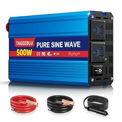 TAGEEBLU 500 Watt Pure Sine Wave Power Inverter DC 12V to 110V AC Converter with LCD Display, Car Inverter with Dual AC Outlets for Vehicles RV Truck Road Trips Camping Home Laptop CPAP