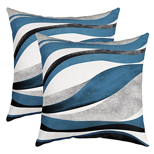 Loussiesd Blue Grey Stripe Square Cushion Covers Set of 2 Se