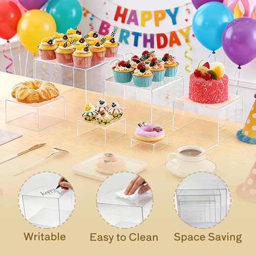 OIIVPOK 6Pcs Acrylic Buffet Risers, Large Food Risers for Buffet Table, Display Stand Shelf for Party, Clear Cube Boxes Dessert Table Display Set, Risers Display Stands (Clear) by OIIVPOK - Image 3
