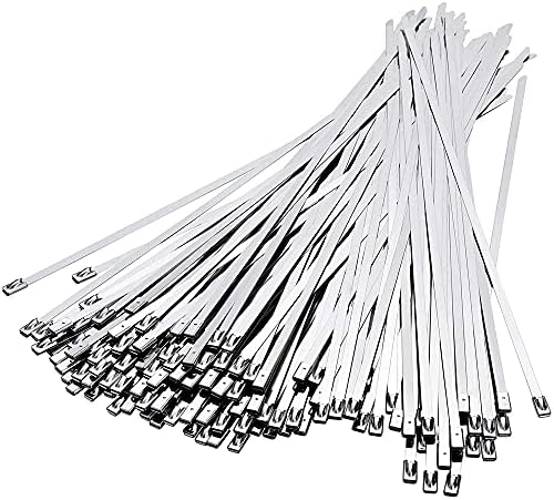 Stainless Steel Cable Ties, Deecam 100 Pcs 4.6×300mm Metal Cable Tie, 304 Stainless Steel Zip Ties with Steel Ball Stopper, Suitable for Binding Cable, Garden Repair (100 Pcs)