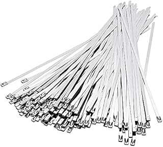 Stainless Steel Cable Ties, Deecam 100 Pcs 4.6×300mm Metal Cable Tie, 304 Stainless Steel Zip Ties with Steel Ball Stopper, Suitable for Binding Cable, Garden Repair (100 Pcs)