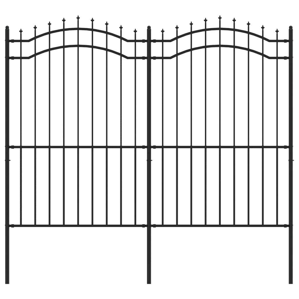 Recinzione da Giardino con Punta a Lancia Nera 222cm Acciaio,Recinzione da Giardino,Recinzioni Decorative da Giardino-151083