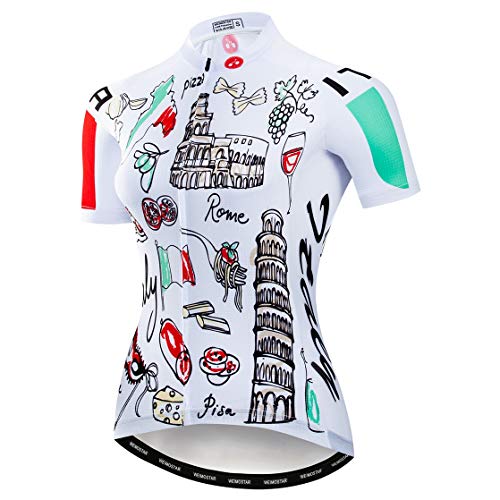 WeimoMonkey Cycling Jersey Women Short Sleeve Tops Road Bicycle Clothing Summer Outdoor Sports Wear,Italy White,L