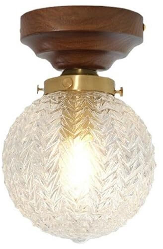 LYOUAE Mid Century Modern Glass Ceiling Light Vintage Wood Semi Flush Mount Ceiling Light