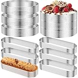 Anillos de mousse de acero inoxidable, juego de 12 piezas con 6 moldes redondos + 6 ovalados perforados para una distribución uniforme del calor y fácil desmoldado