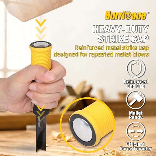 Image of HURRICANE 12mm Corner Chisel, 90 Square Mortise Chisel for Door Hinges, Strike Plates & General Woodworking, Right Angle Wood Chisel with Metal Strike Cap & Ergonomic Grip